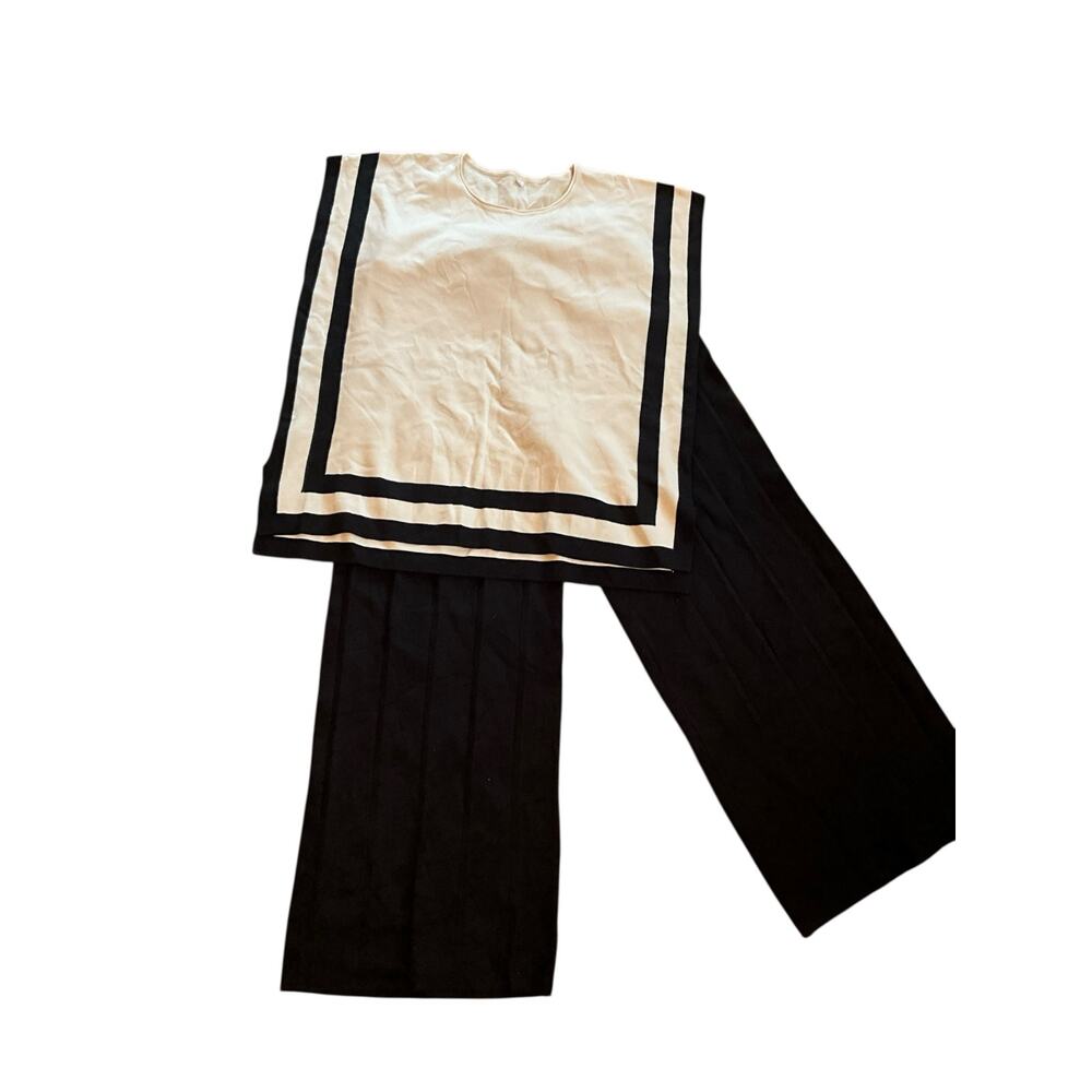 Womens Square Top Wide Leg Pleated Pants Matching Set Black/White Size XL NEW